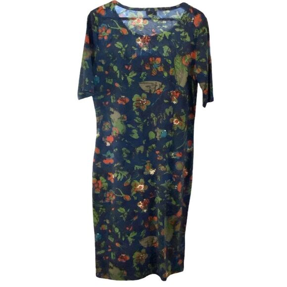 LuLaroe Julia Blue MIDI Dress Orange Flowers - Picture 9 of 10